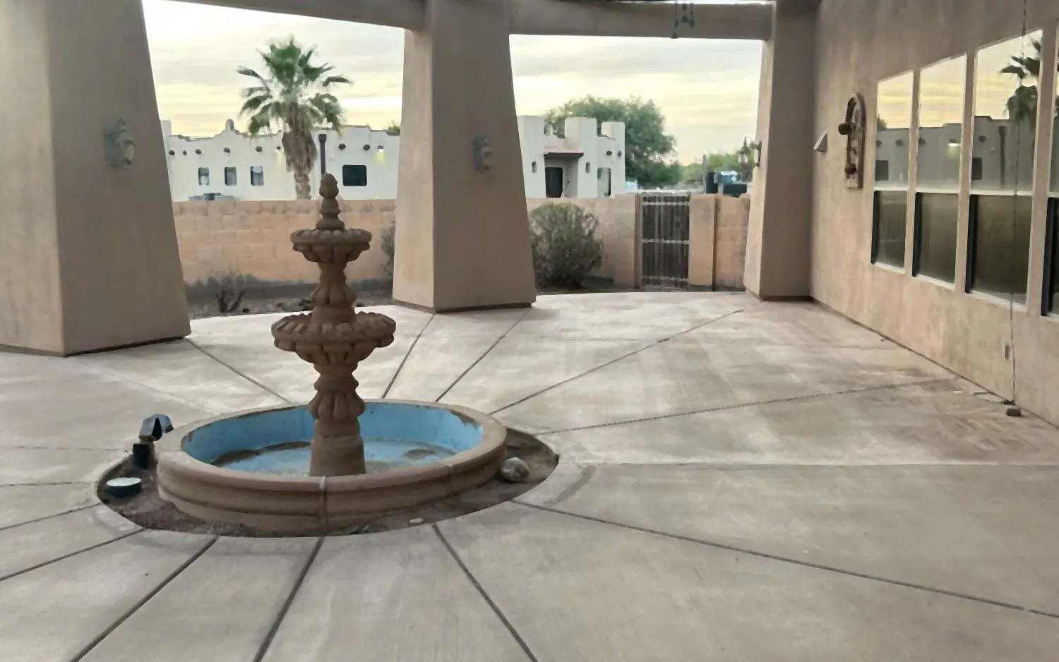 Clean commercial courtyard with a fountain