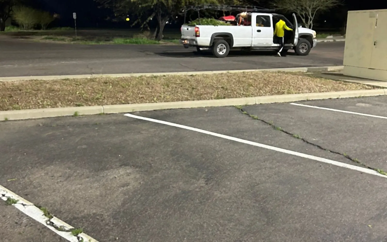 The same parking lot planter cleared of weeds