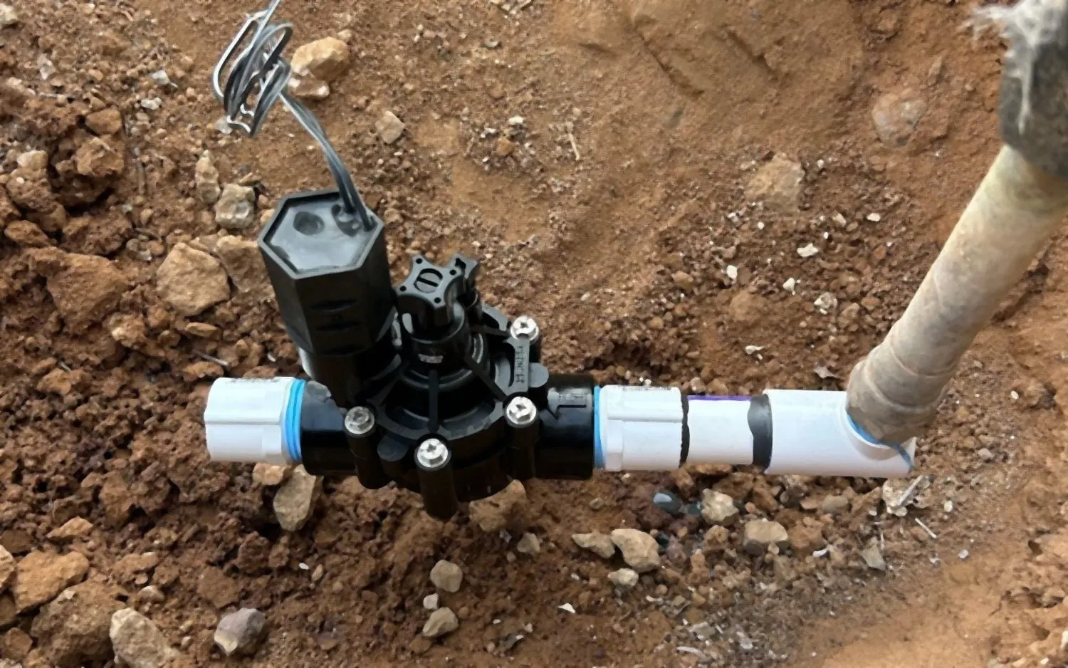 New irrigation valve installed in the ground