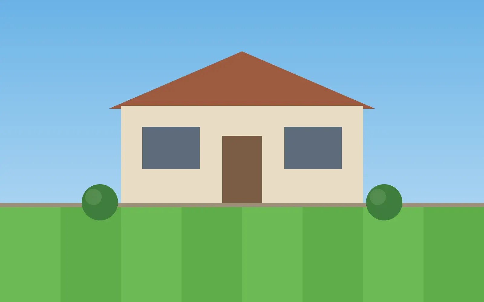 Illustration of a freshly mowed, striped lawn in front of a house