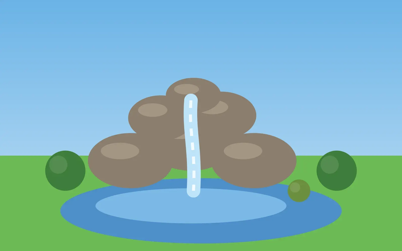 Illustration of a rock waterfall flowing into a pond